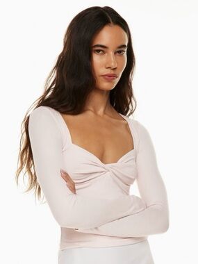 NWOT Aritzia Sunday Best Lula Long Sleeve Light Pink Twist Neckline Top